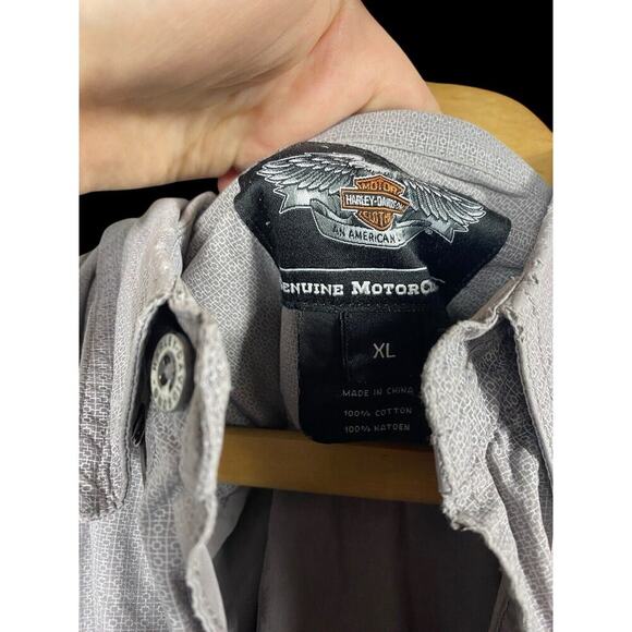 Harley Davidson Shirt Size XL Button Down Mens Gray Biker Grunge Spell Out - Picture 10 of 13
